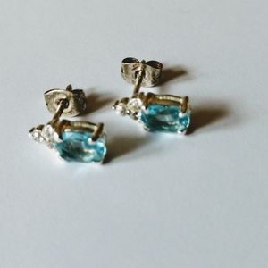 Aquamarine stud earrings sterling silver CZ